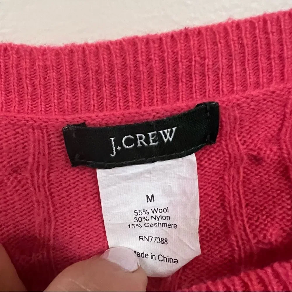 J Crew pink wool/cashmere blend cable knit sweater S/M